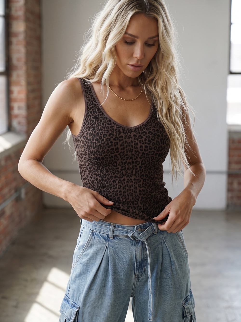 NWT Nikibiki Reversible Seamless Leopard Animal Print Tank Top French Roast - Picture 1 of 8